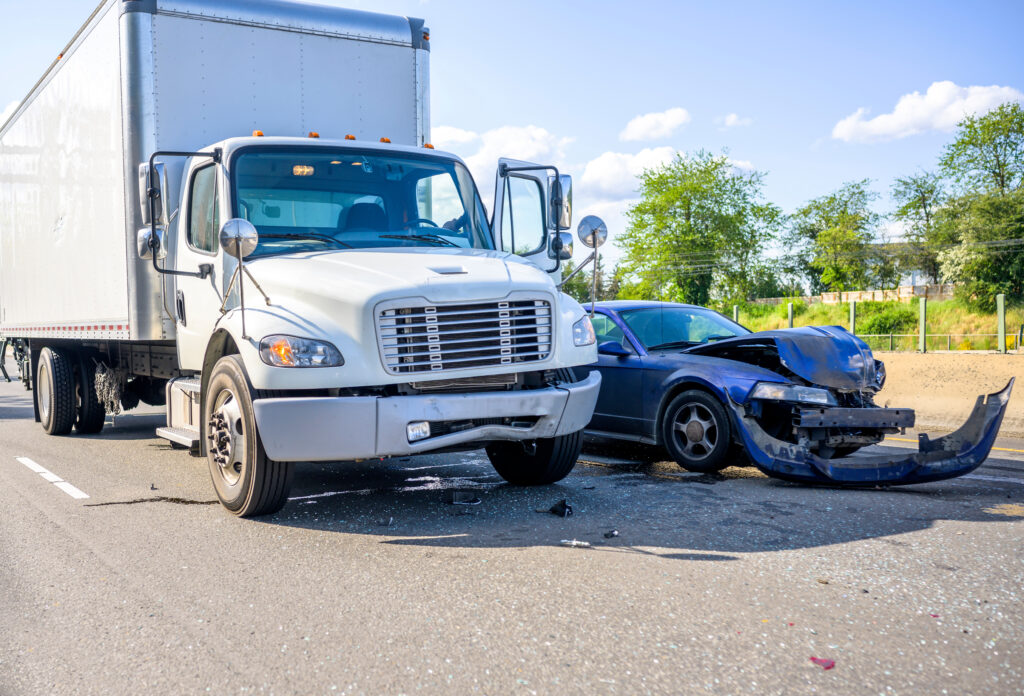 Collision scene involving a truck and a car - Saladino & Schaaf, Paducah KY Truck Accident Lawyers