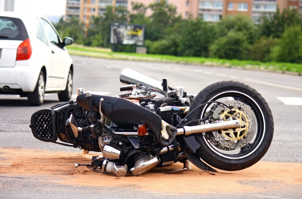 Motorcycle crash scene indicating motorcycle accident injuries - Saladino & Schaaf, Motorcycle Accident Lawyers