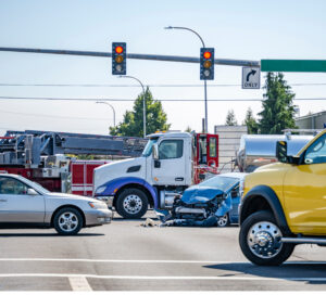 Damaged cars in an car/truck accident in an intersection - car accident lawyers Saladino & Schaaf, located in Paducah & Murray, Kentucky