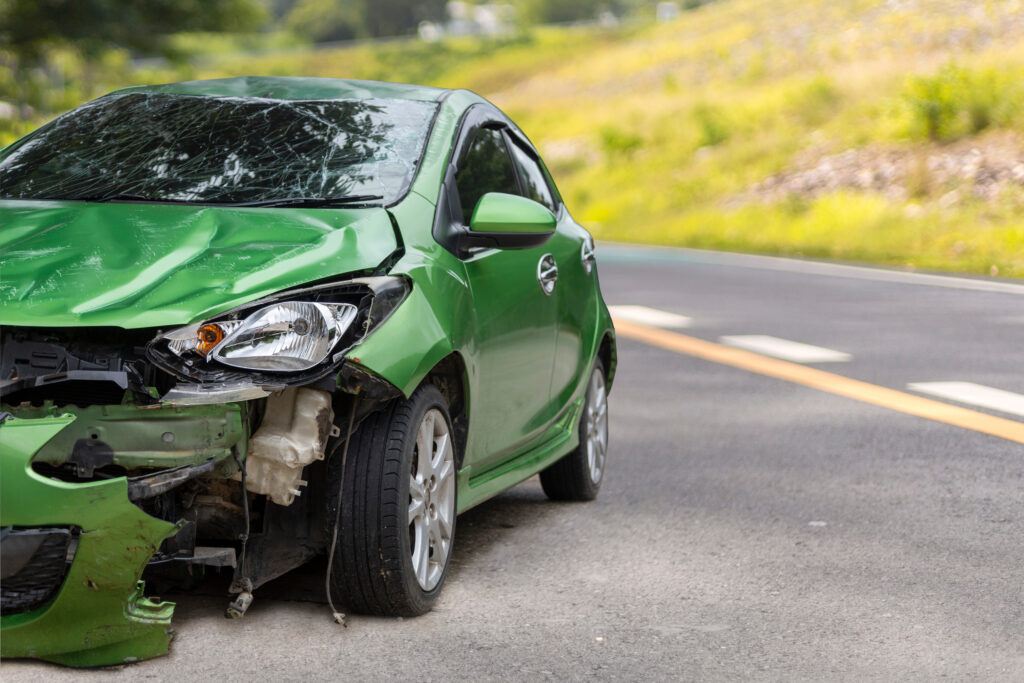 car on side of the road after a hit-and-run accident. Saladino & Schaaf, attorneys who handle hit-and-run accidents.