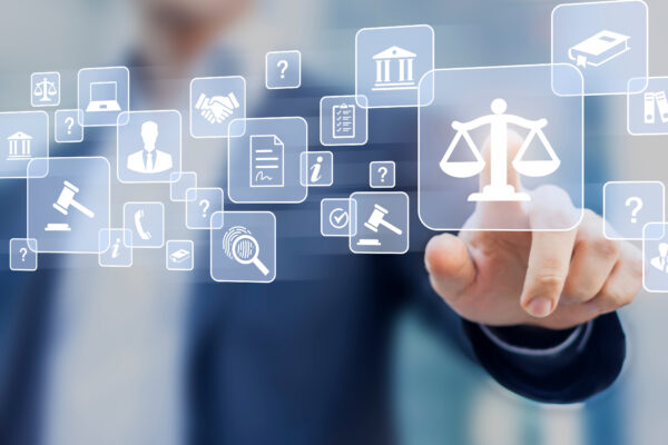 Professional person selecting from legal concept icons - suggesting technology in personal injury cases