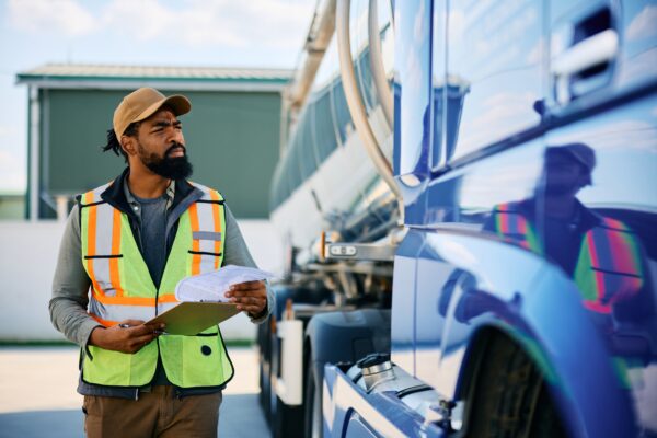 Man inspecting semi-truck - Kentucky truck accident attorneys Saladino & Schaaf